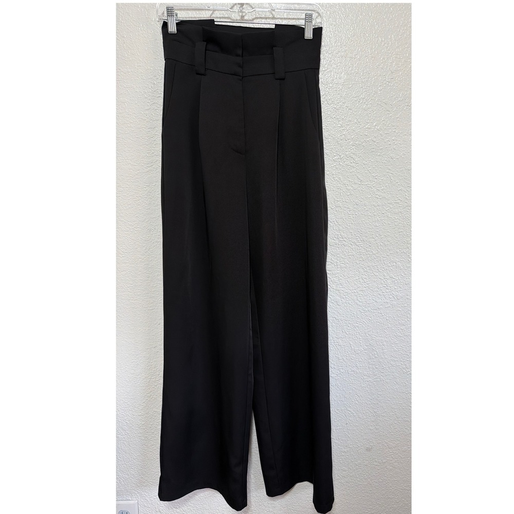 Petal + Pup Black High Waisted Wide Leg Trousers Paperbag Waist Pants US 2 AU 6